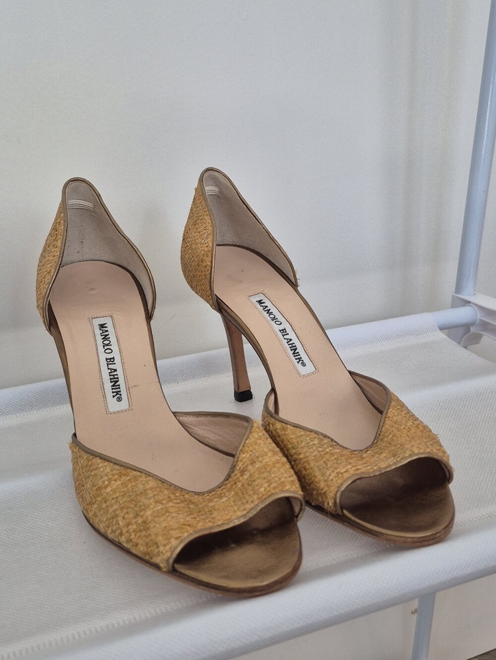 Manolo Blahnik - 1990's Raffia Peep Toe Pumps